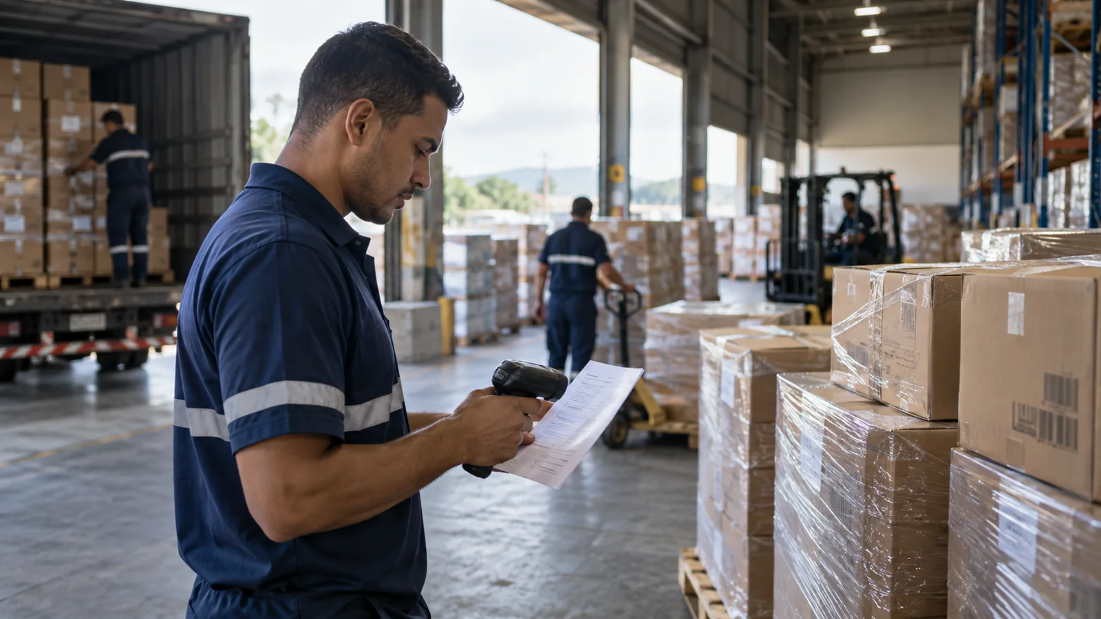 Ilustração de conferência de mercadorias em operação de varejo
