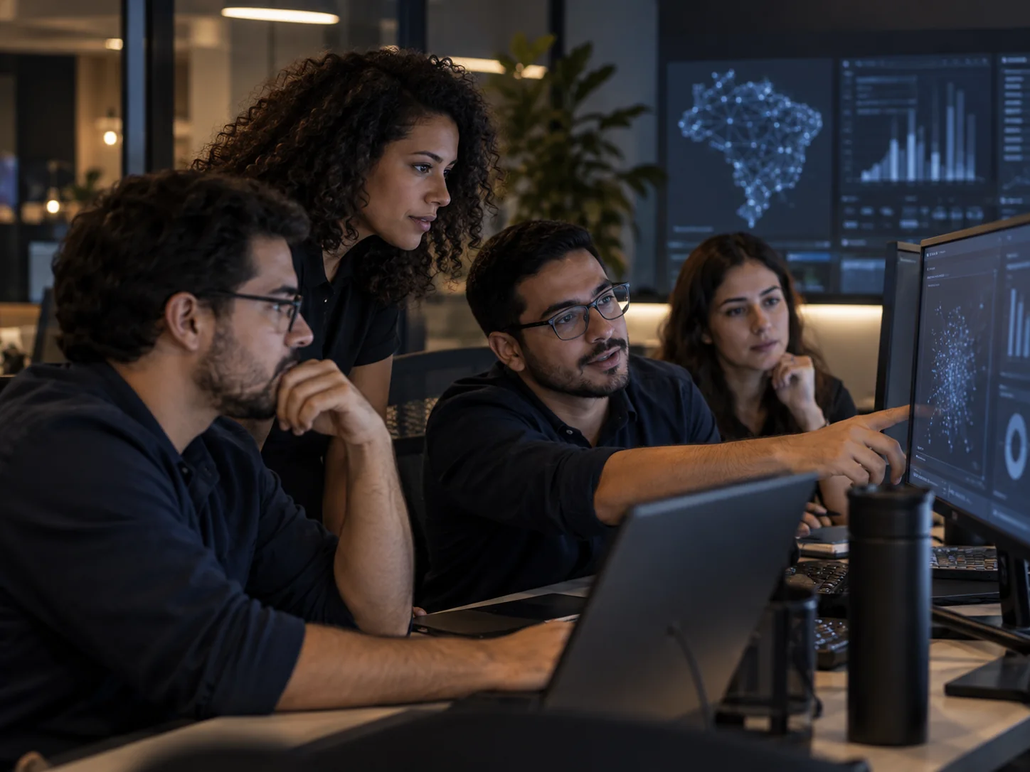 Engenheiros trabalhando com dados e código